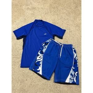SPEEDO SET size M Men’s Rashguard And Trunks Swim Shirt Shorts Blue Q25